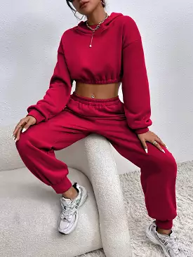 Drop Shoulder Crop Hoodie Sweatpants