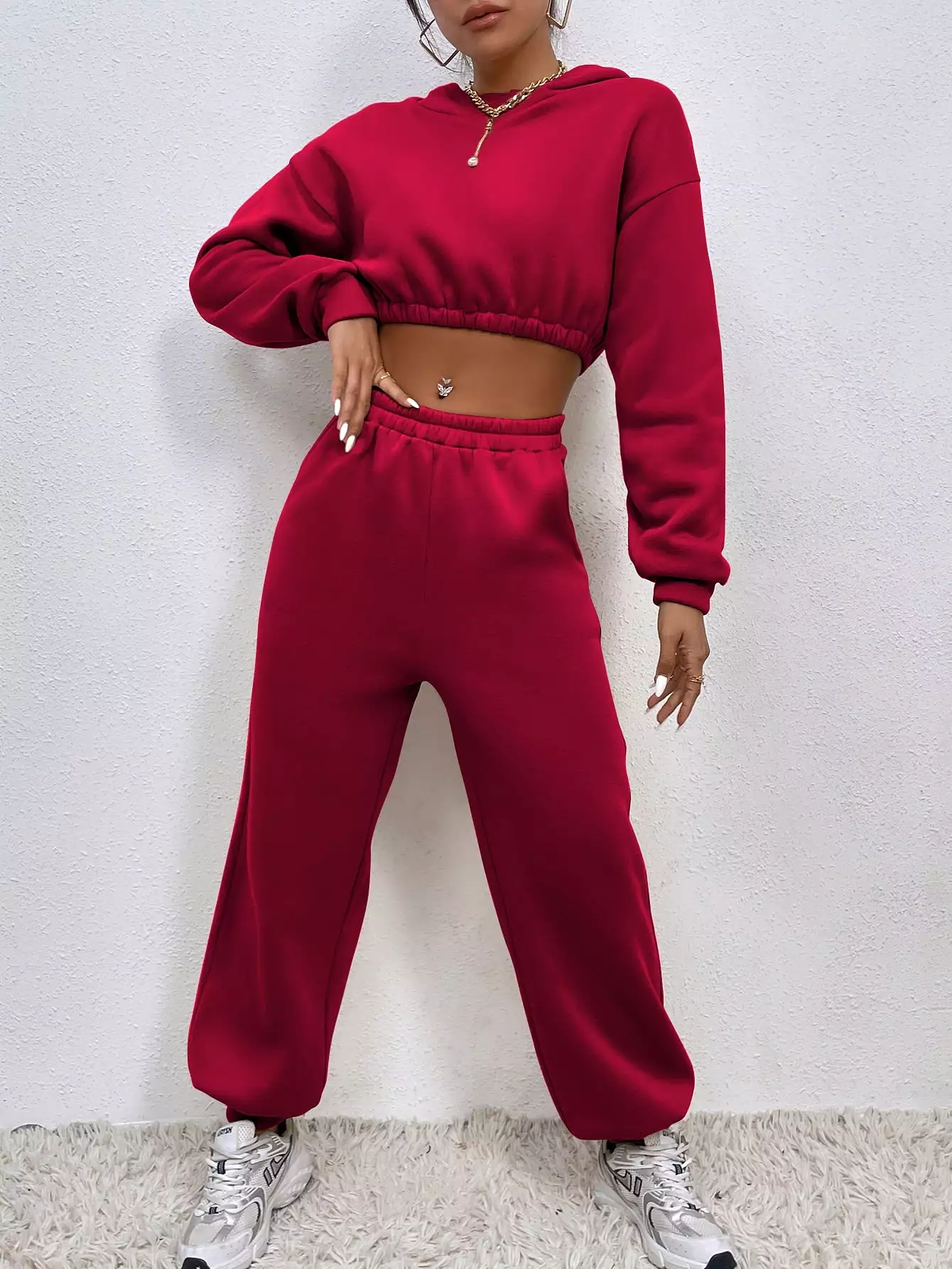 Drop Shoulder Crop Hoodie Sweatpants