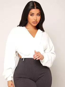 Drop Shoulder Drawstring Crop Hoodie