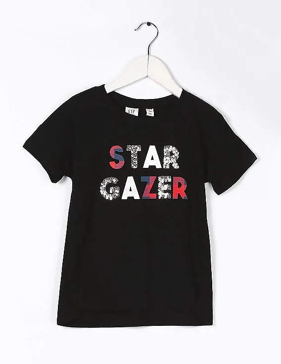 GAP Girls Black Short Sleeve Sequin Embellished Tee