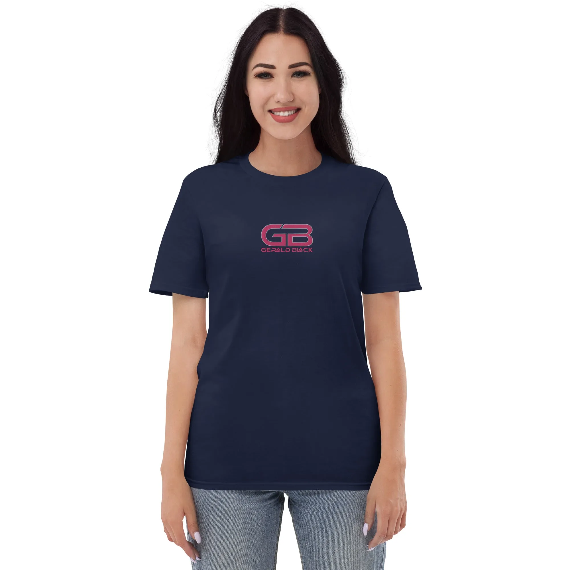 Gerald Black Short-sleeve Pink Embroidered Statement T-Shirt for Unisex