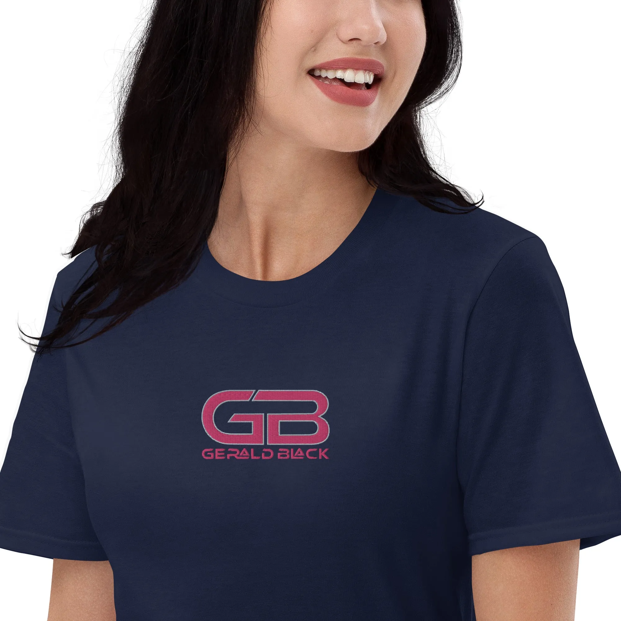 Gerald Black Short-sleeve Pink Embroidered Statement T-Shirt for Unisex