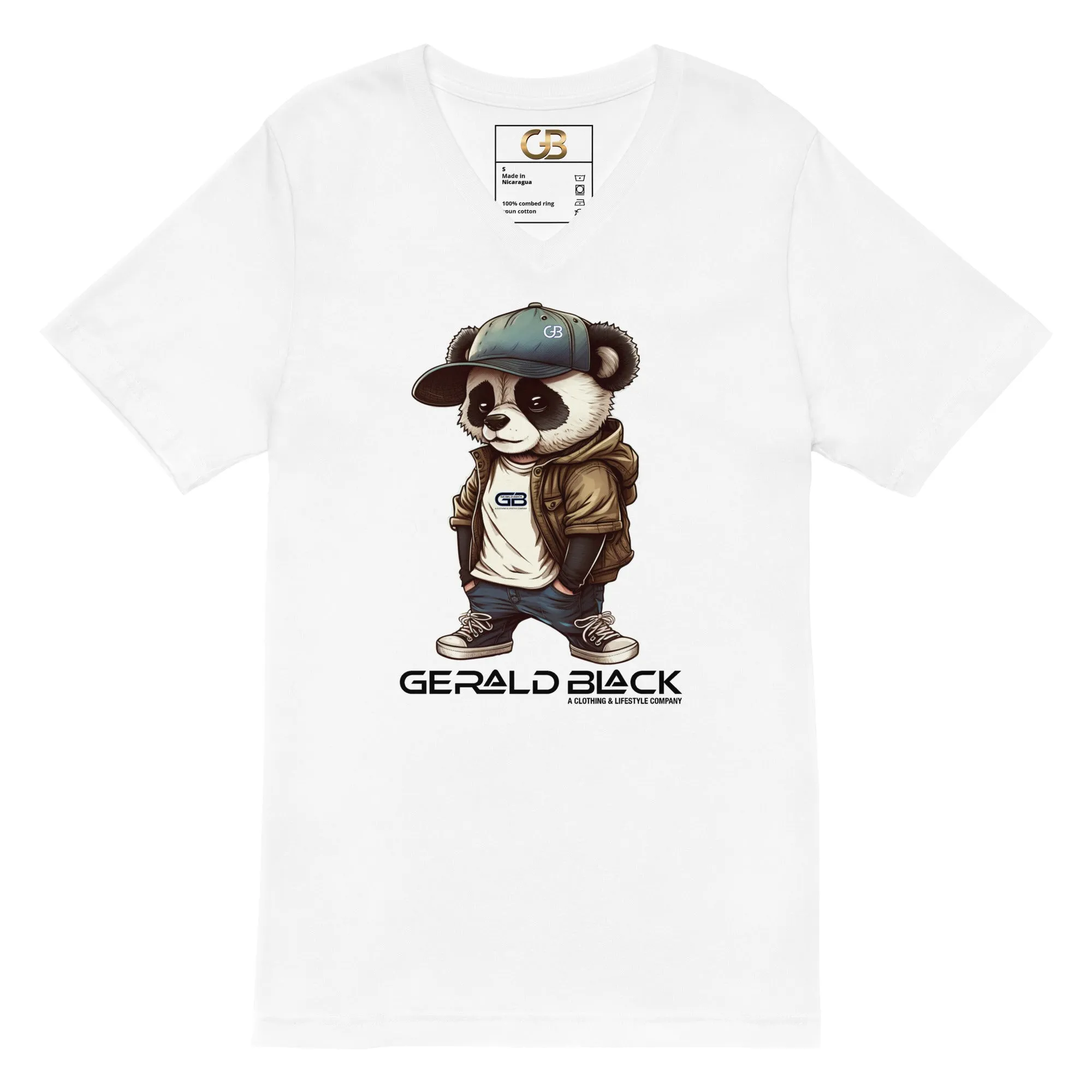 Gerald Black Signature Unisex Short Sleeve V-Neck Panda T-Shirt