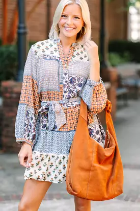 Get What You Love Rust Orange Mixed Print Dress