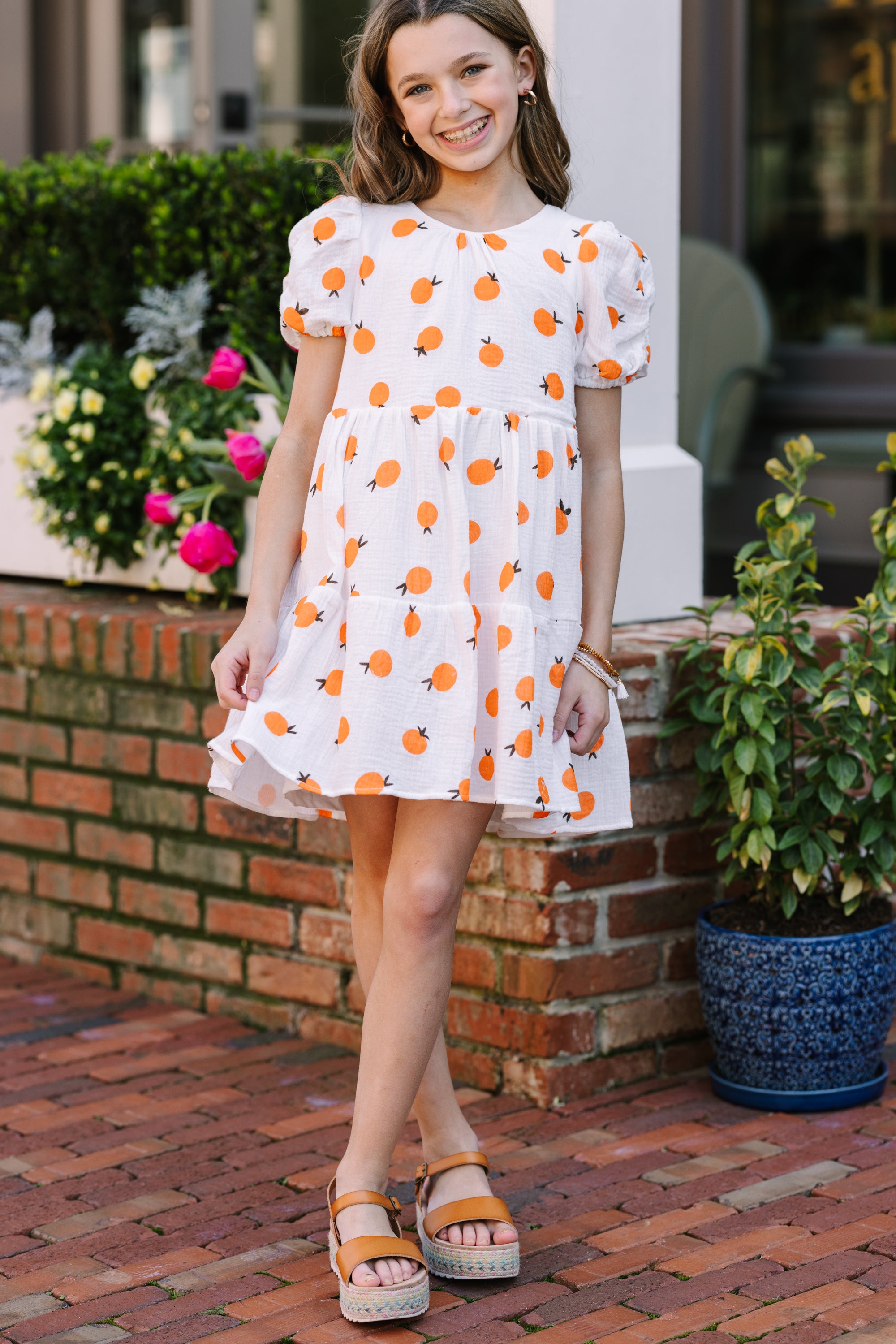 Girls: Living The Dream White Orange Print Dress