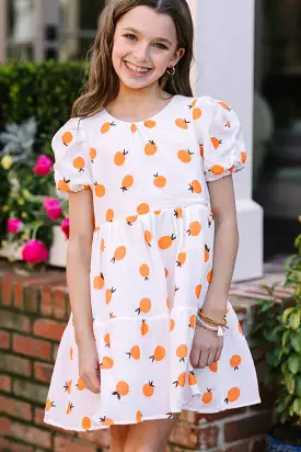 Girls: Living The Dream White Orange Print Dress