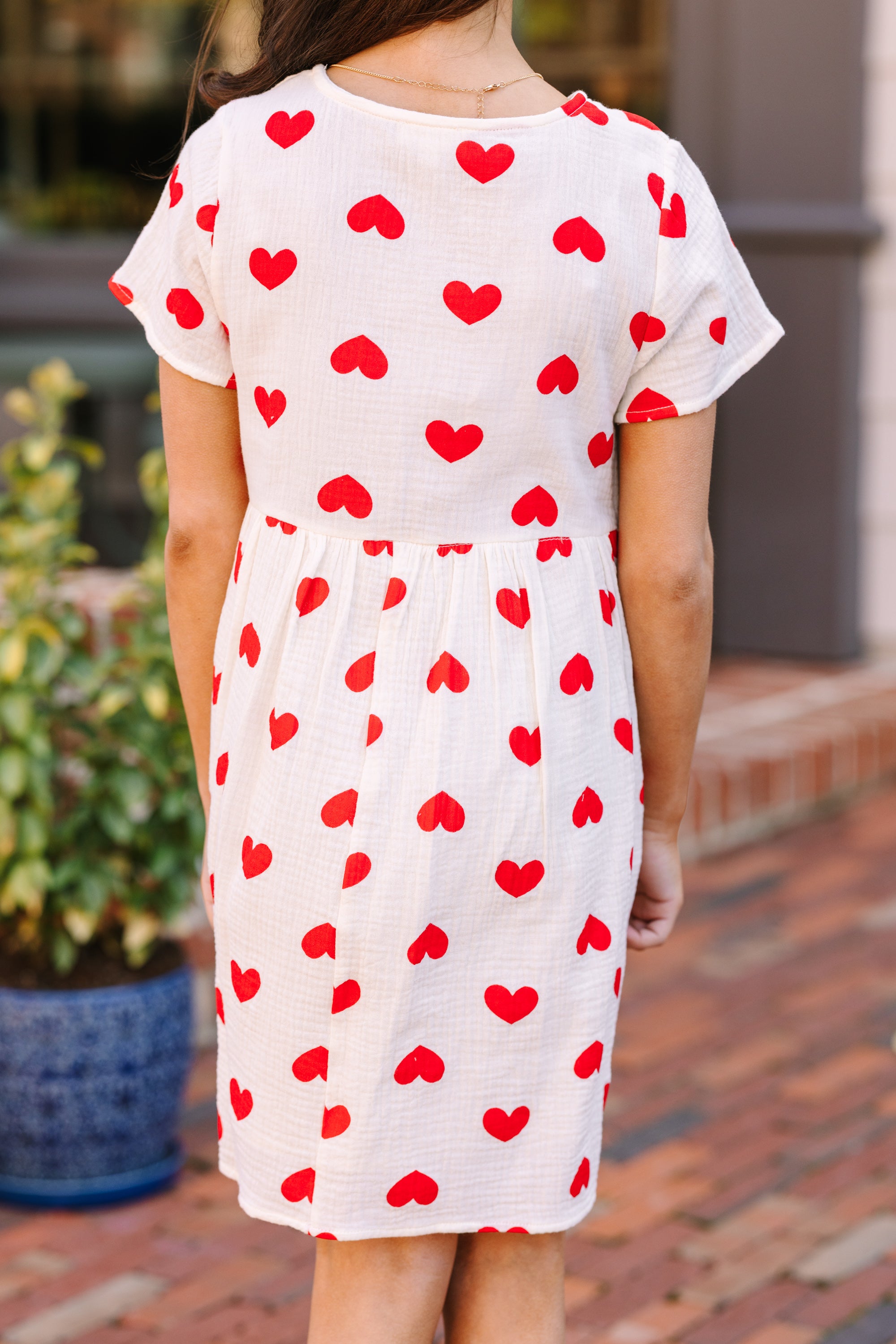 Girls: So Much Love Cream White Heart Print Dress