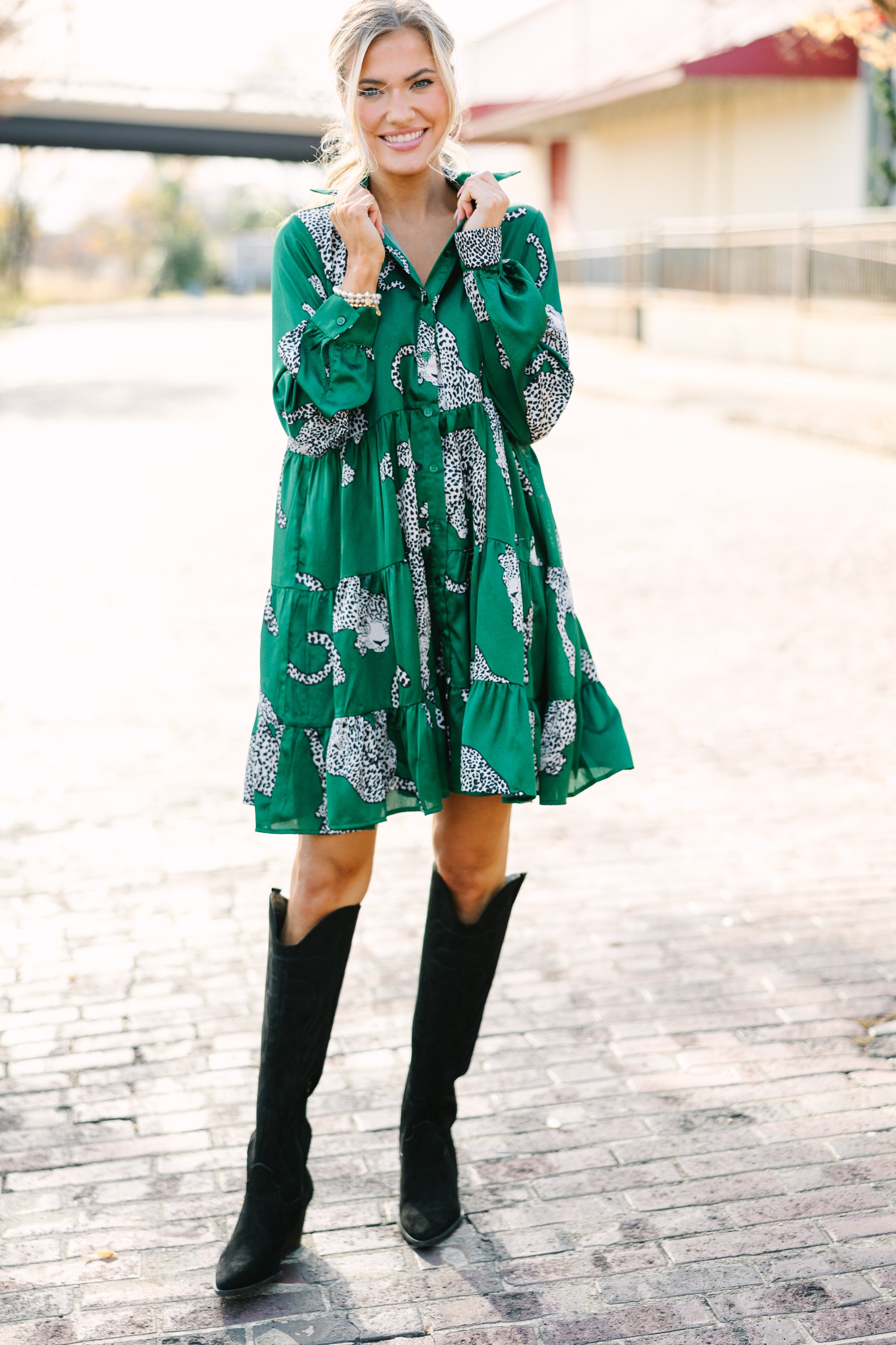 Give Your All Green Leopard Dress