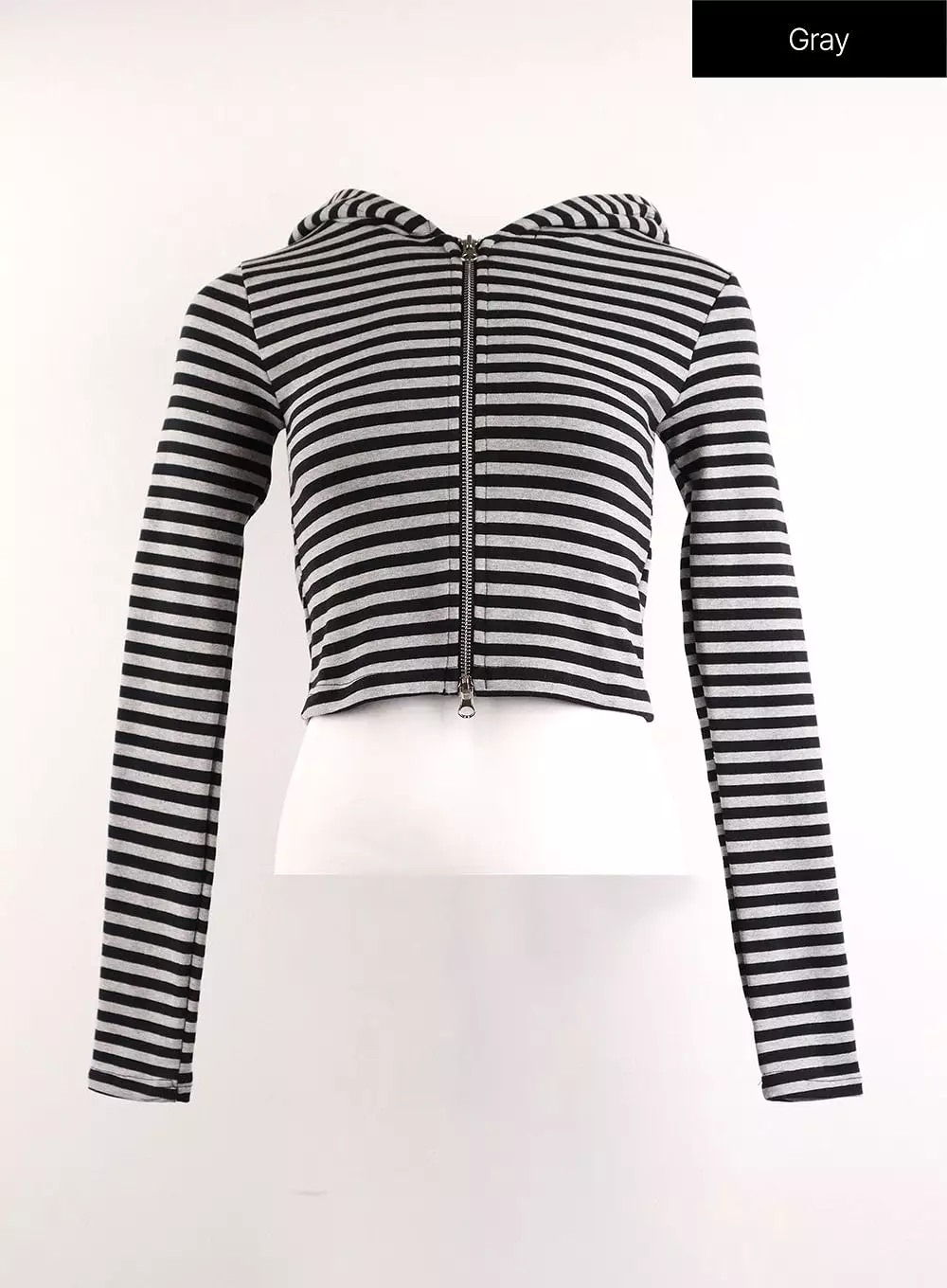 Grunge Slim Fit Stripe Crop Zip-Up Hoodie IJ410