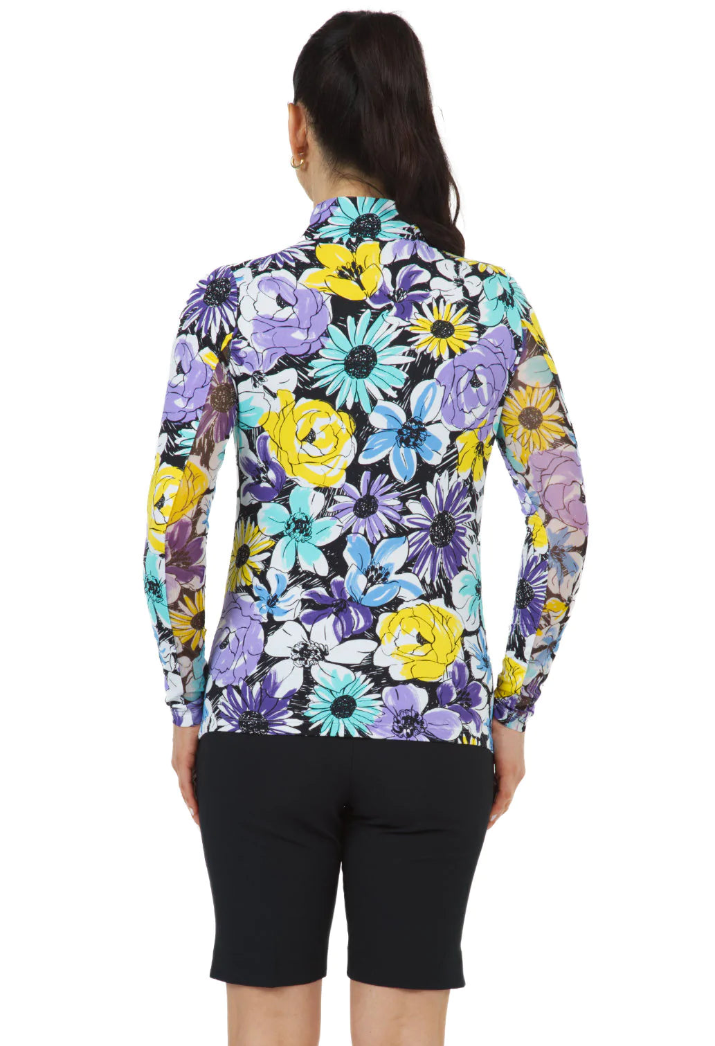 IBKUL Medeline Print Long Sleeve Mock Neck Top