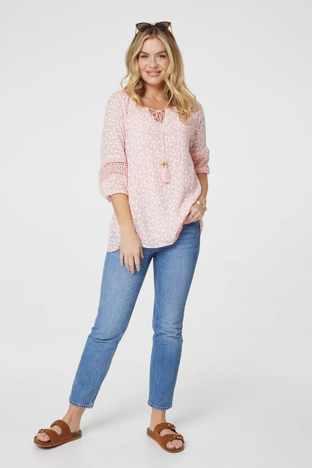 Izabel London - Floral Lace 3/4 Sleeve Blouse