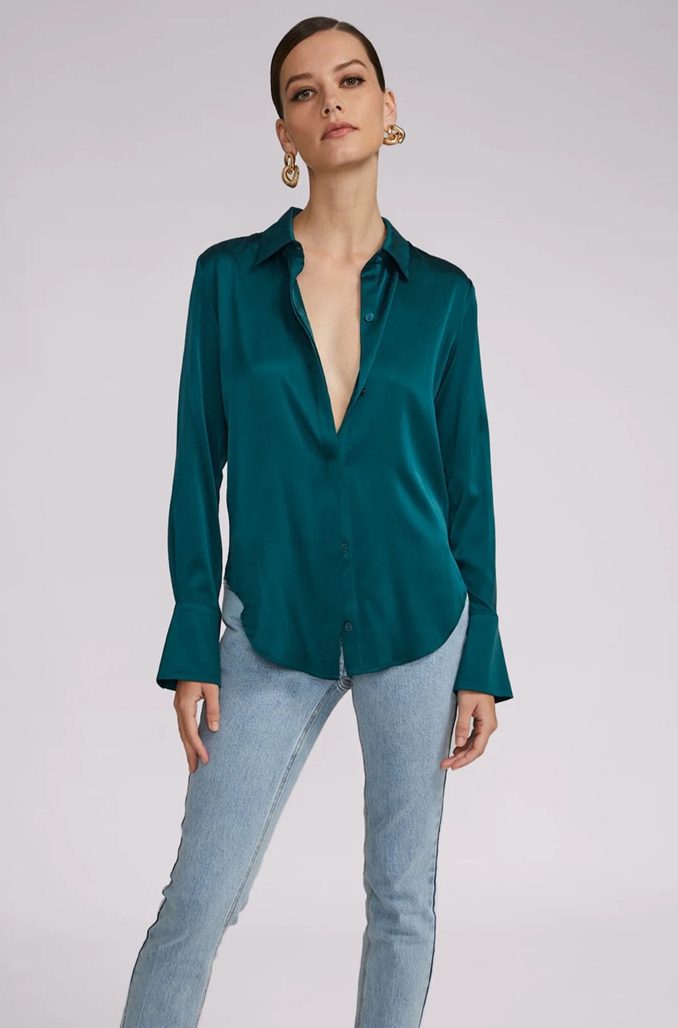 Jay Slim Fit Blouse in Hunter Green