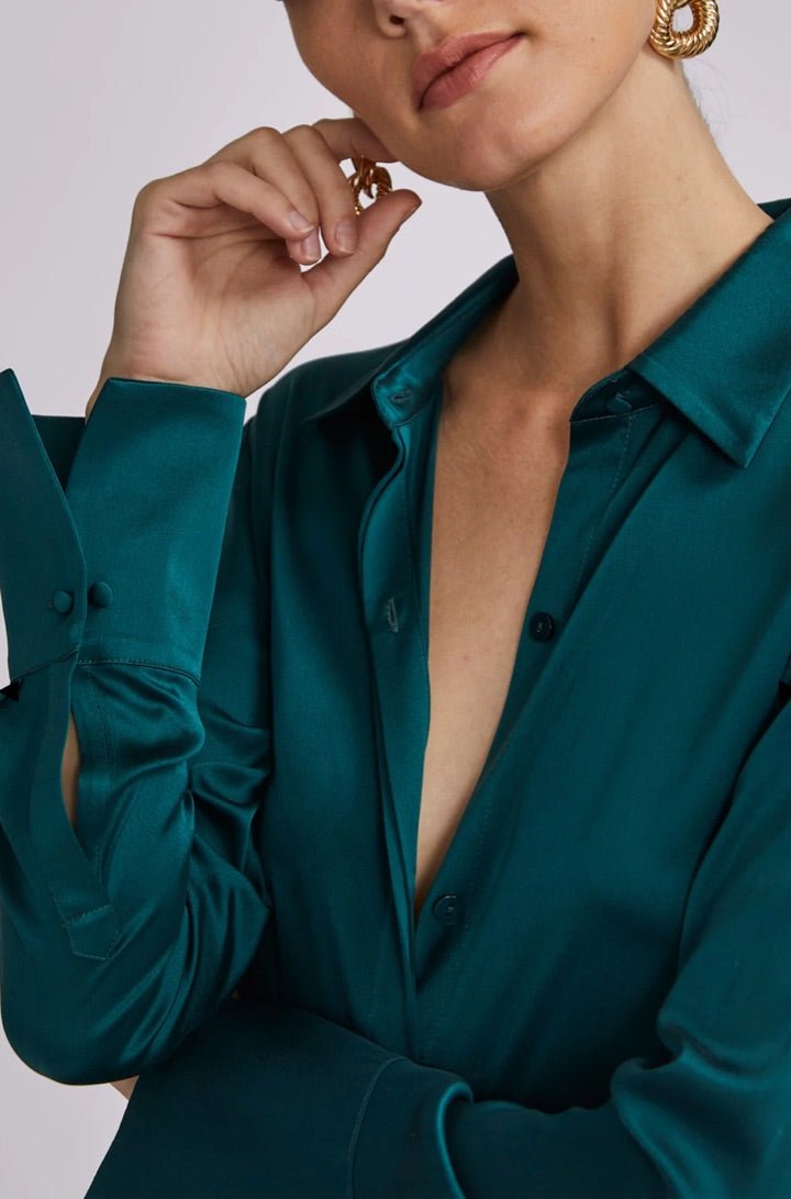 Jay Slim Fit Blouse in Hunter Green