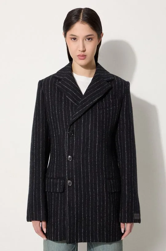 Kenzo wool coat Tennis Stripes Pea Coat black color FE62MA2209GM.99