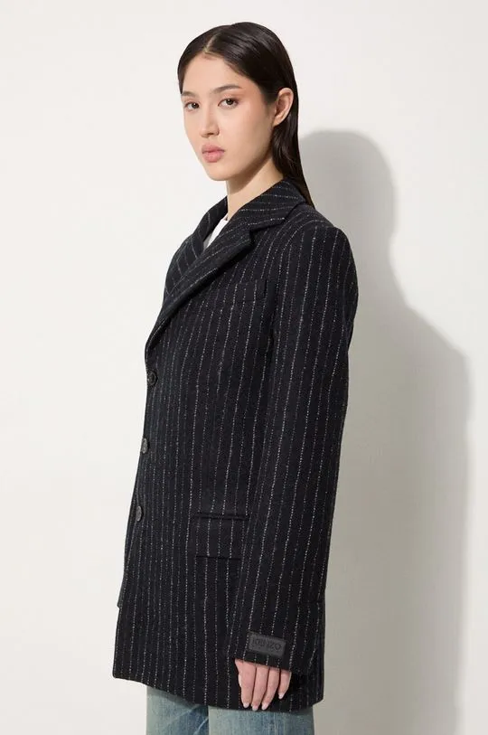 Kenzo wool coat Tennis Stripes Pea Coat black color FE62MA2209GM.99