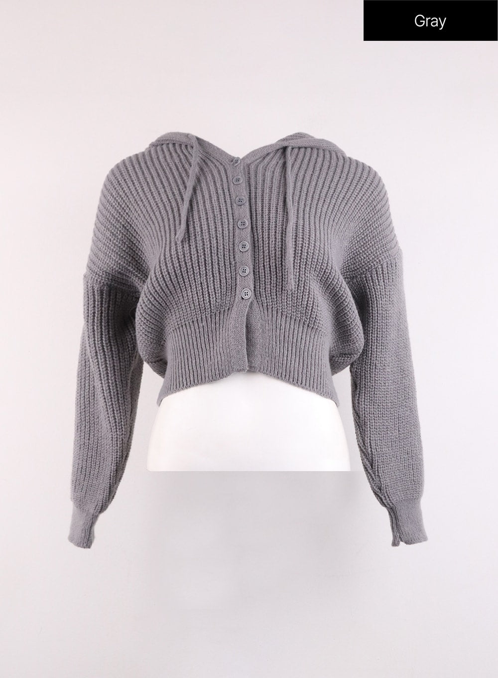 Knit Button Crop Hoodie OJ429