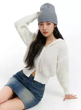 Knit Button Crop Hoodie OJ429