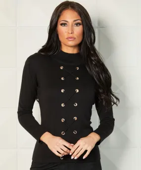 Lace Up Mock Neck Top