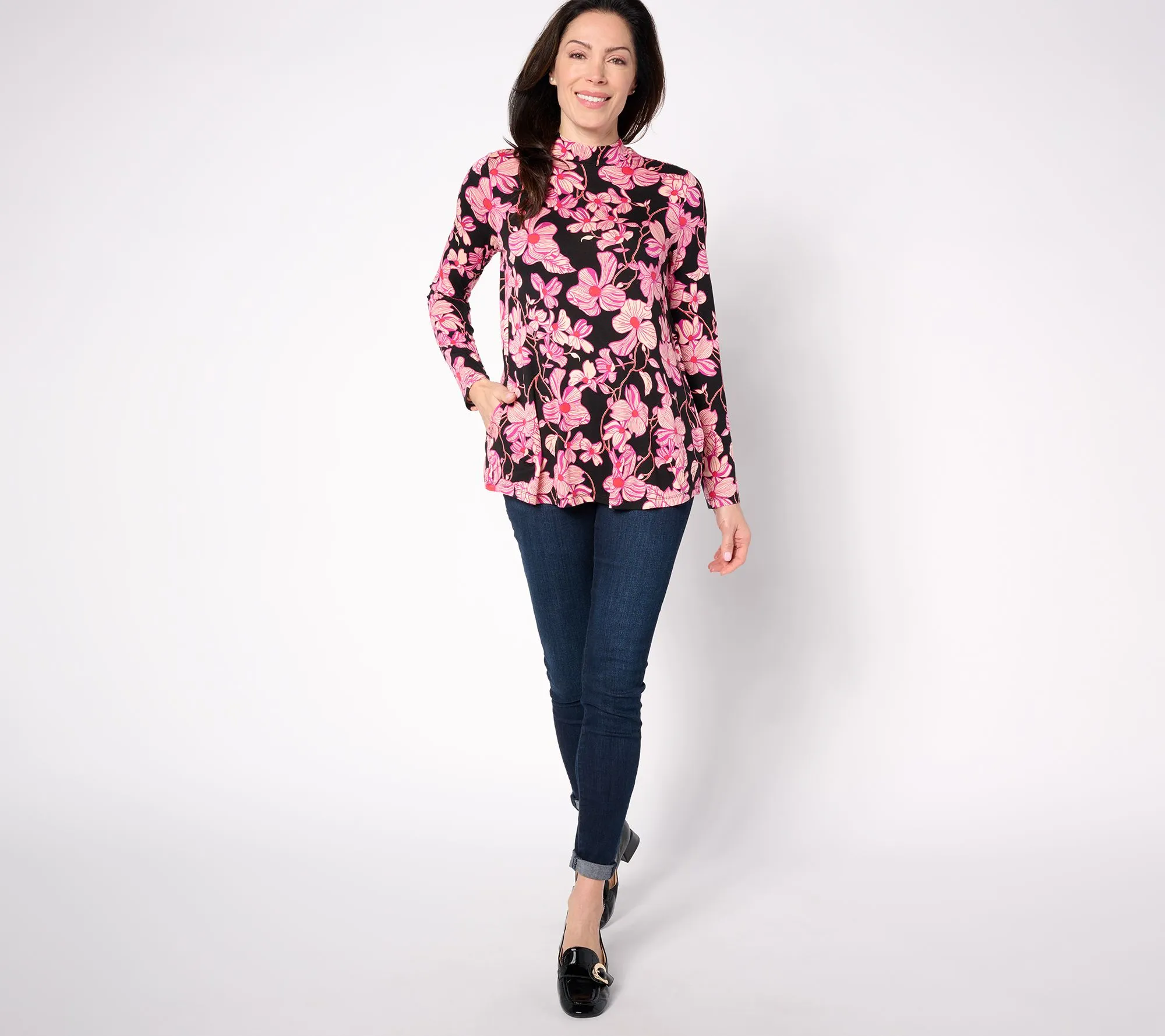 LOGO Layers by Lori Goldstein Floral Print Mock Neck Top