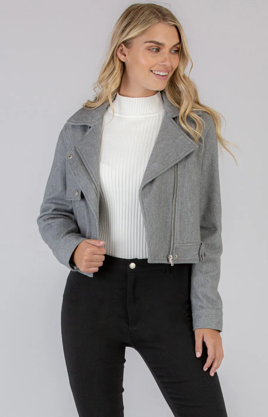 Loose Fit Biker Jacket (SJT347B)