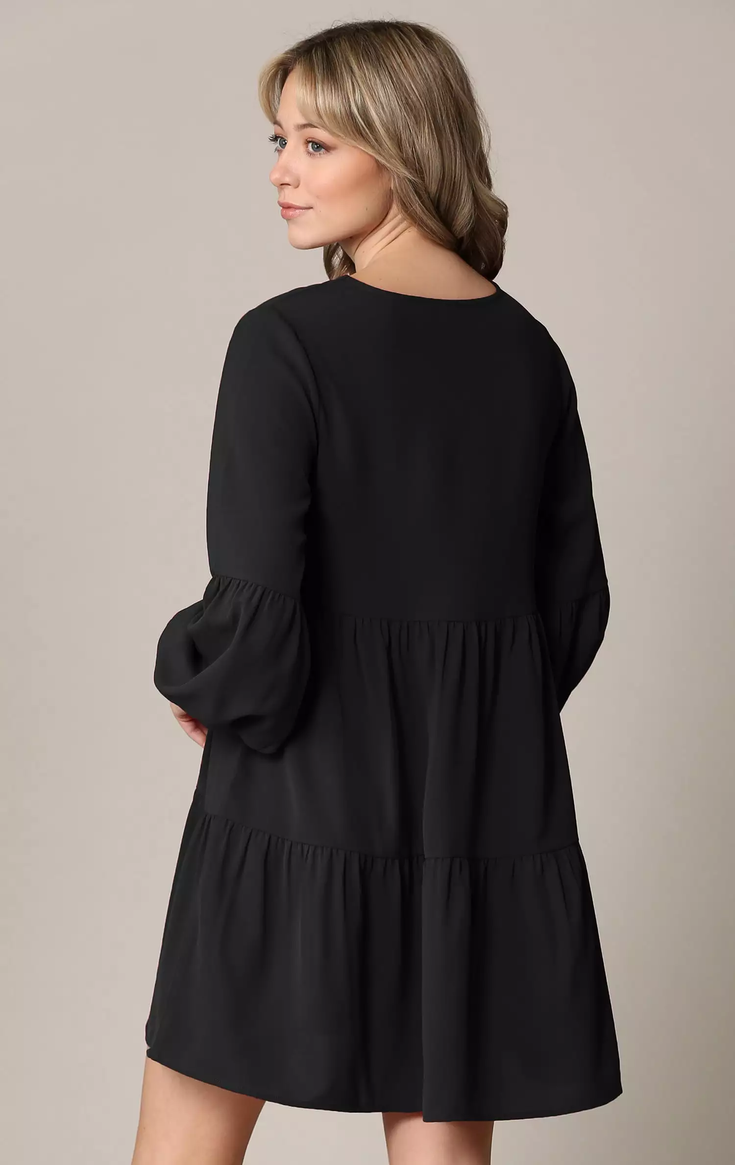 Made By Johnny Casual Flowy Swing Shift Long Sleeve Tiered Dress