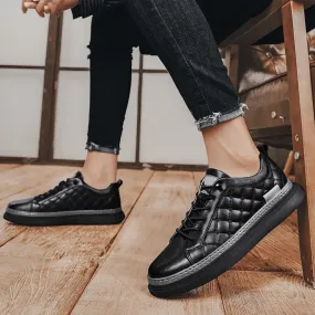 Men's Genuine Leather Thick Bottom Soft Comfortable Lace Up Sneakers Shoes