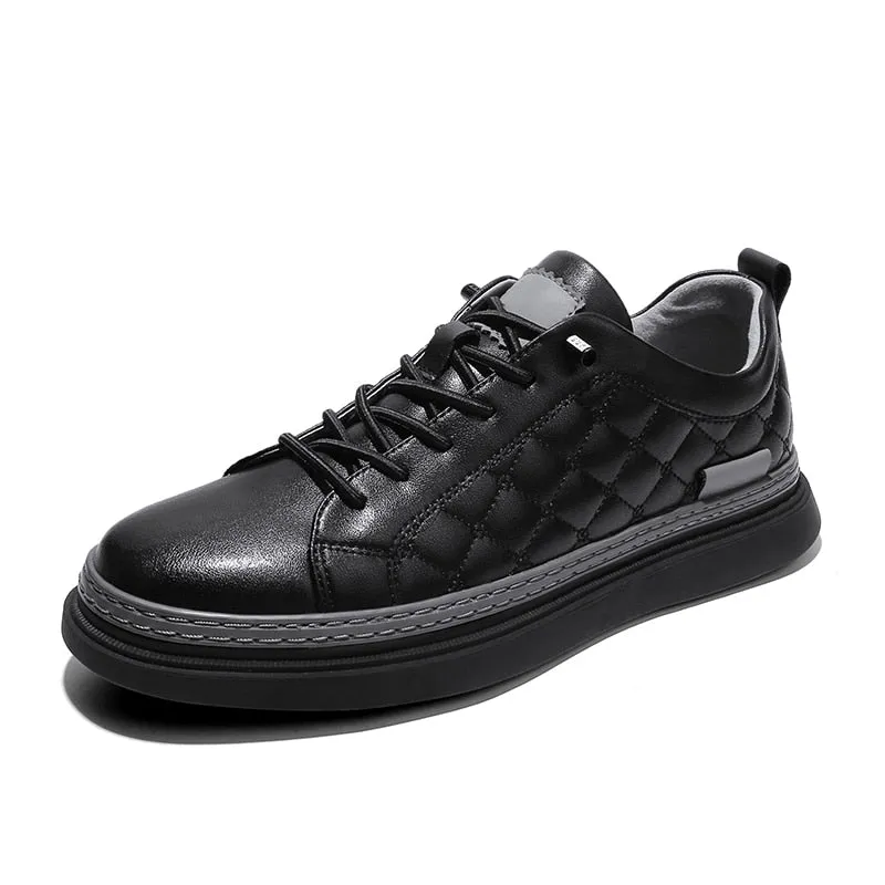 Men's Genuine Leather Thick Bottom Soft Comfortable Lace Up Sneakers Shoes