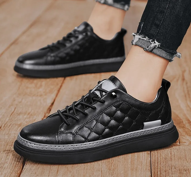 Men's Genuine Leather Thick Bottom Soft Comfortable Lace Up Sneakers Shoes