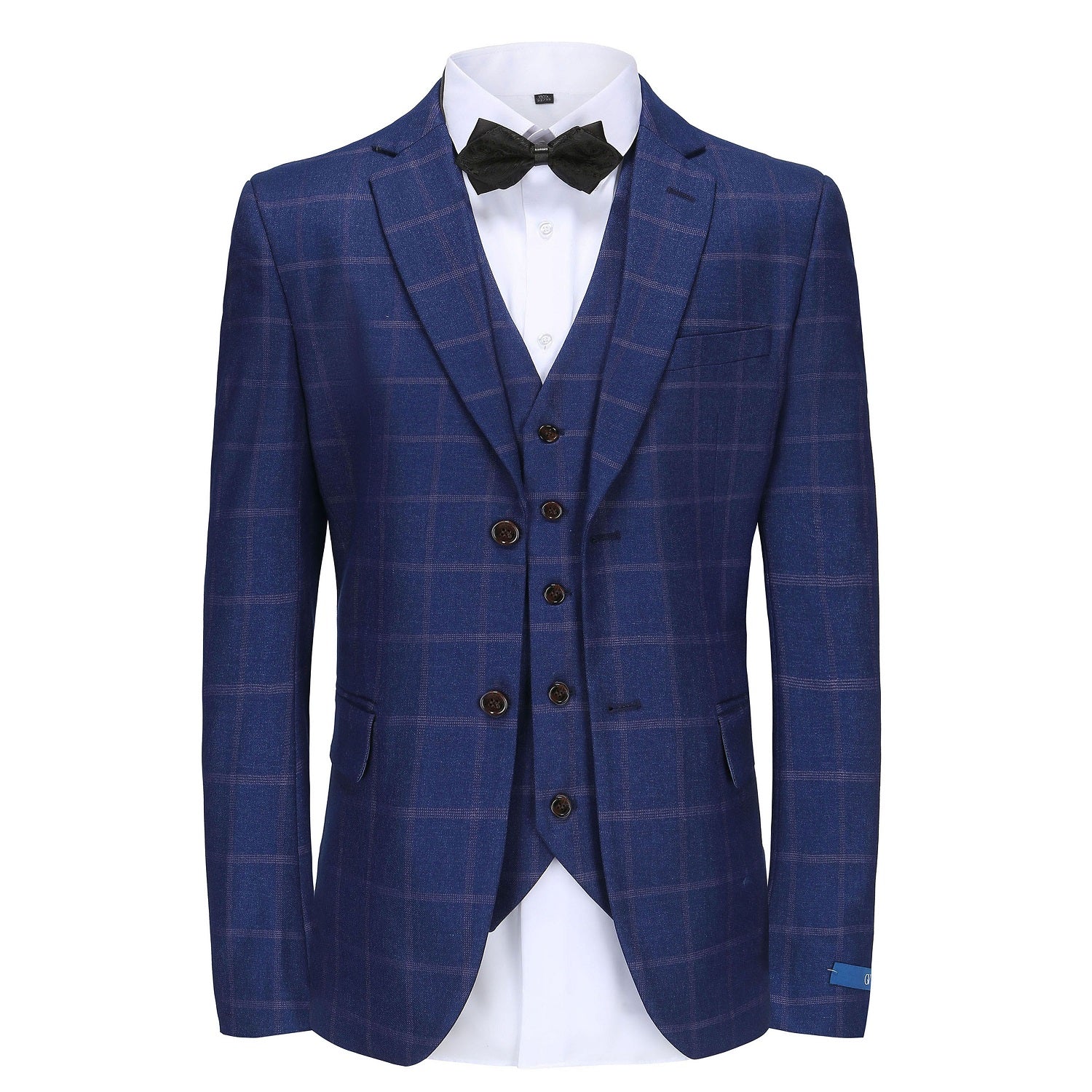 Men's Slim-Fit 3PC Windowpane Plaid Suit