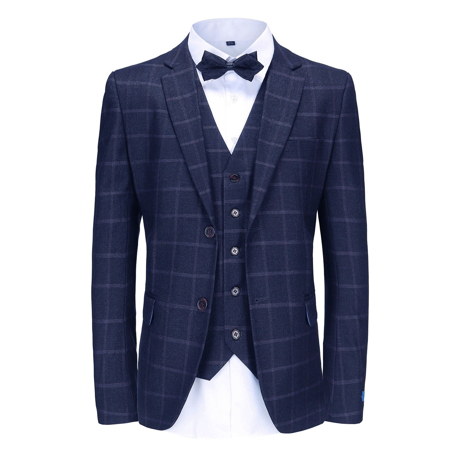 Men's Slim-Fit 3PC Windowpane Plaid Suit