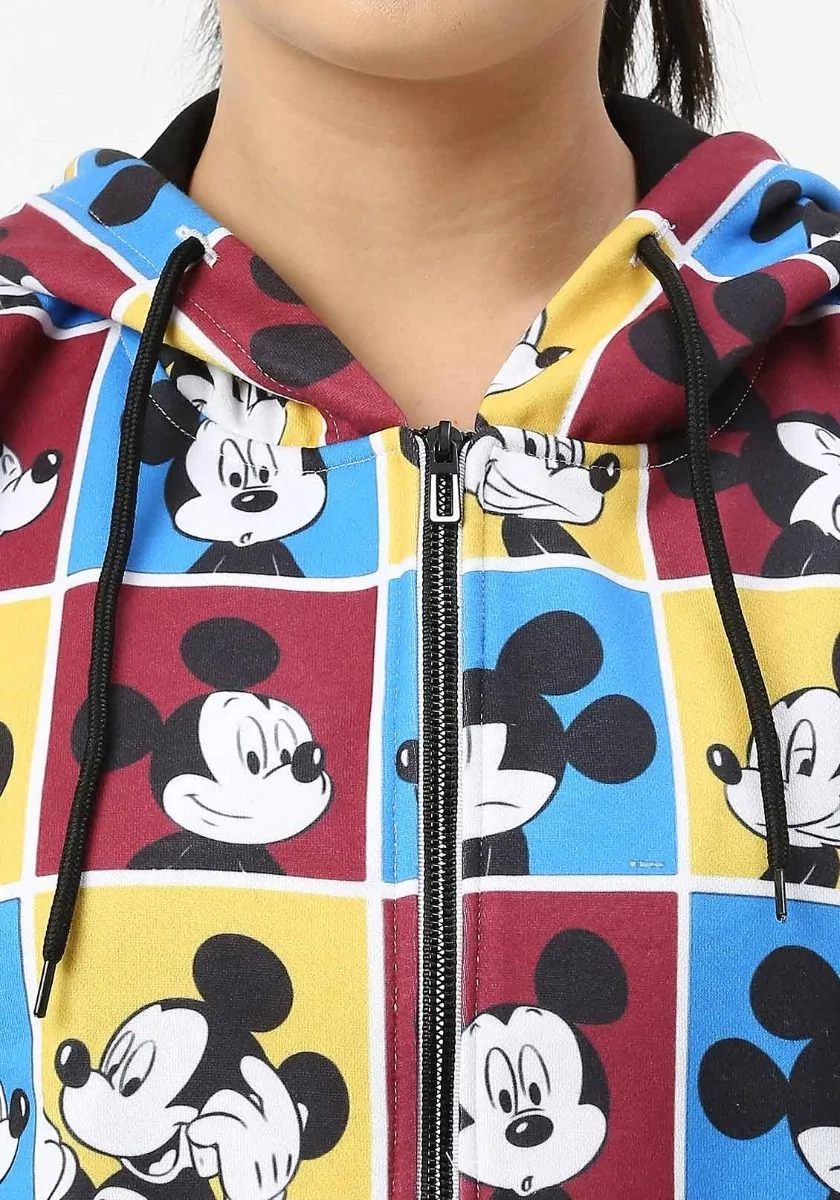 Mickey Checkered Crop Zipper Hoodie