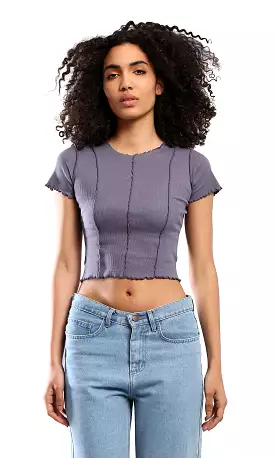 O182023 Regular Fit Navy Blue Ribbed Cropped Top