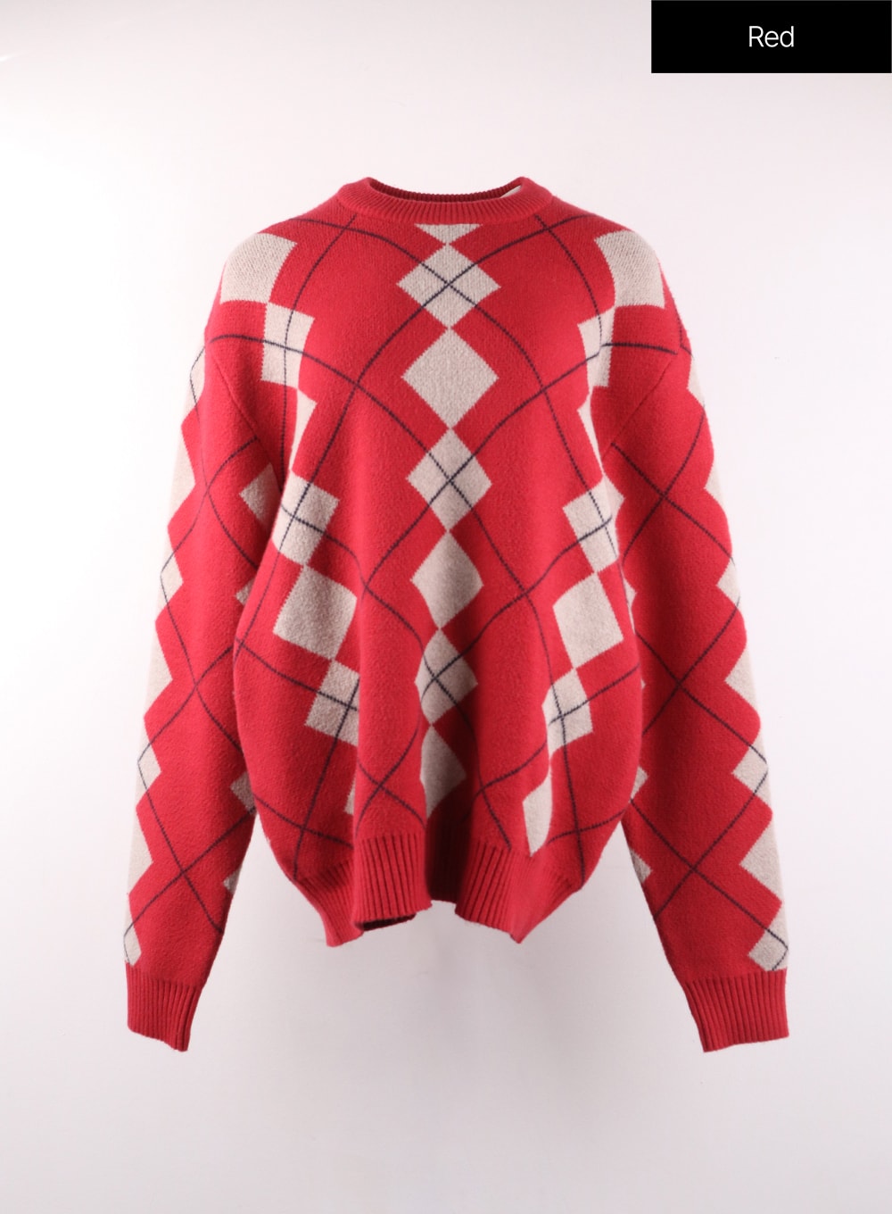 Oversized Argyle Knit Sweater OF405