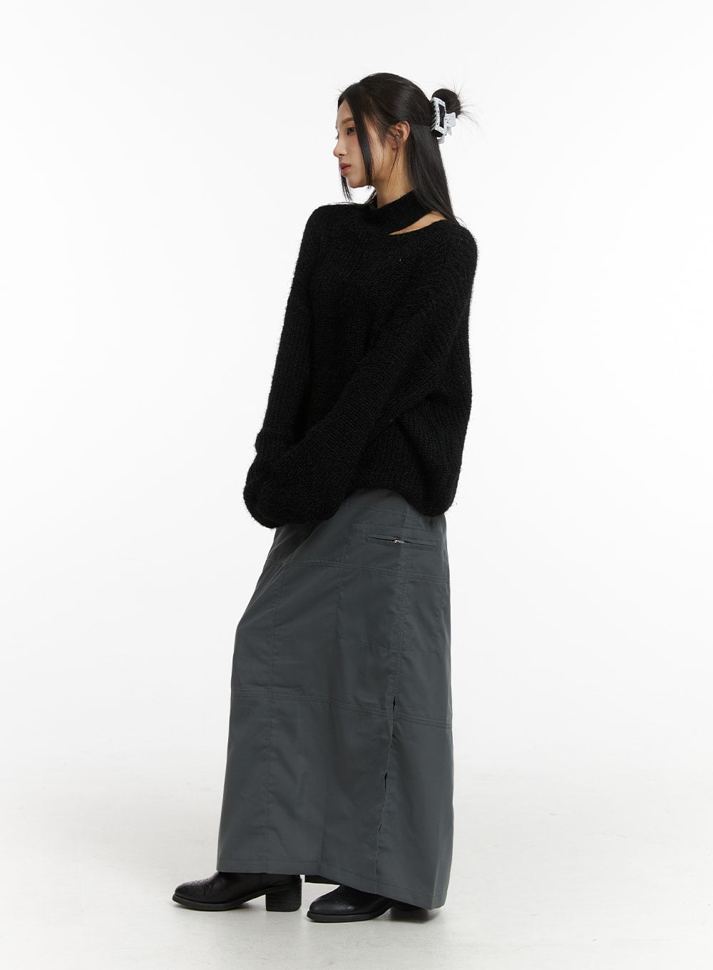 Oversized Asymmetrical Neck Knit Sweater CJ417