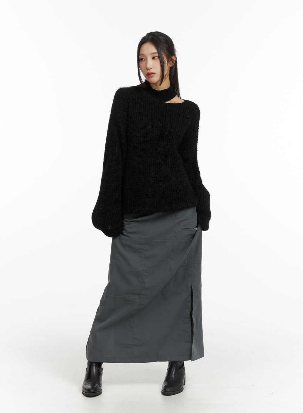 Oversized Asymmetrical Neck Knit Sweater CJ417