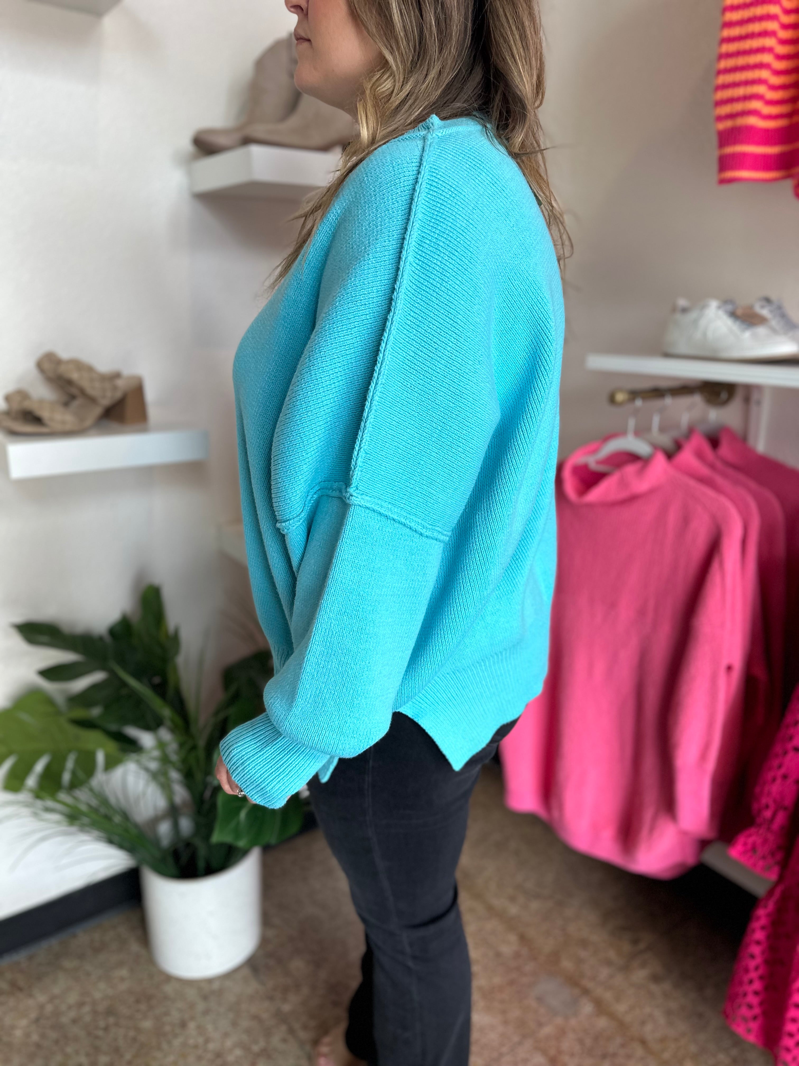 Oversized Knit Sweater- Aqua