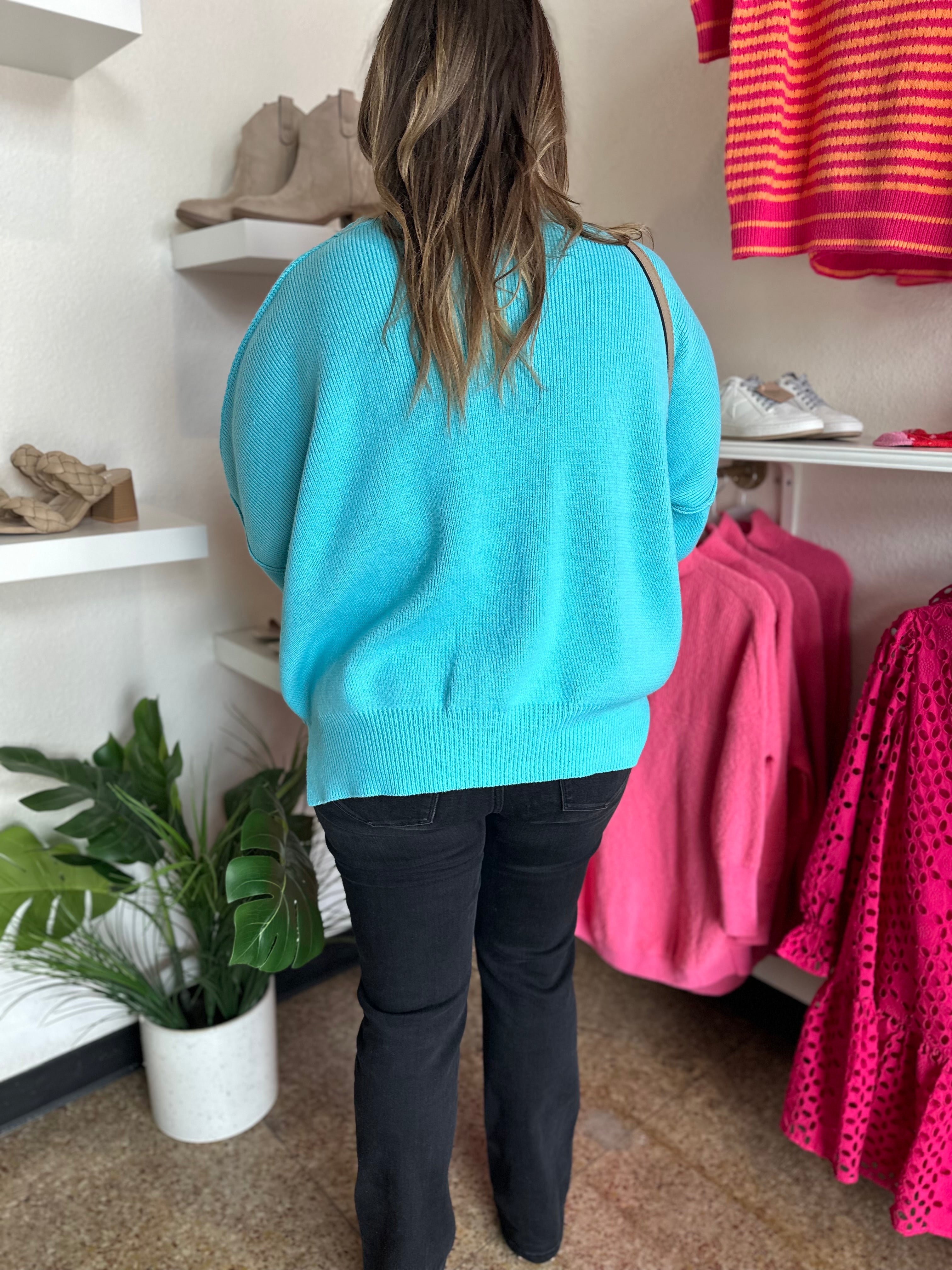 Oversized Knit Sweater- Aqua