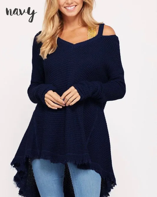 Oversized Thermal Sweater with Cold Shoulder in More Colors