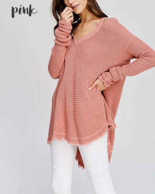 Oversized Thermal Sweater with Cold Shoulder in More Colors