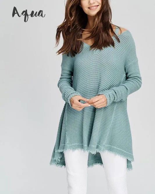 Oversized Thermal Sweater with Cold Shoulder in More Colors