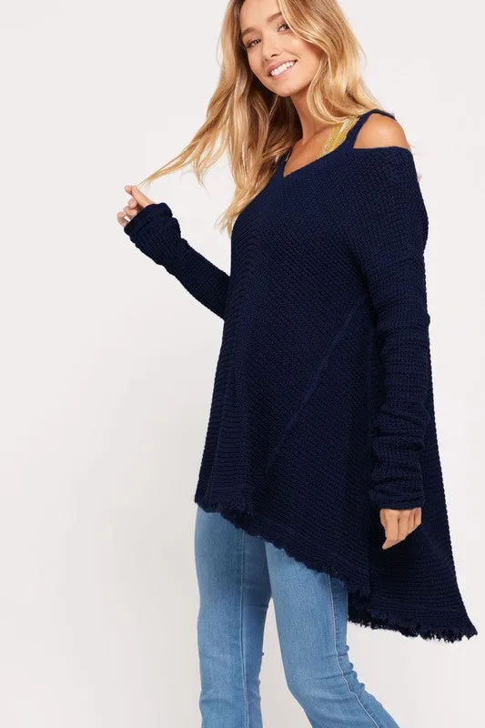 Oversized Thermal Sweater with Cold Shoulder in More Colors