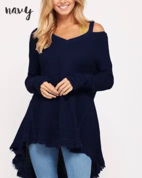 Oversized Thermal Sweater with Cold Shoulder in More Colors