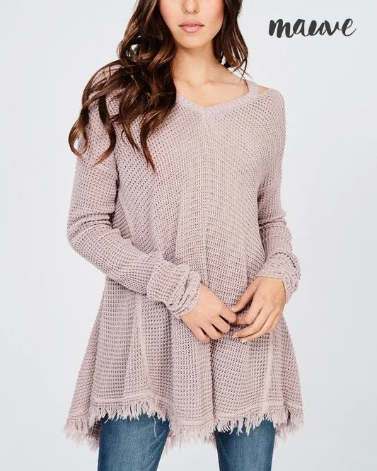 Oversized Thermal Sweater with Cold Shoulder in More Colors