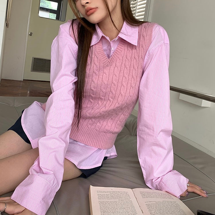 Pink Sweater Vest Set