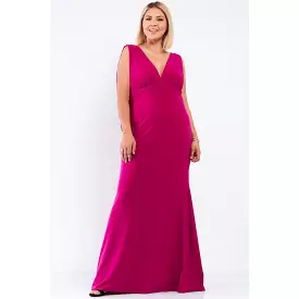 Plus Draped Back V-neck Sleeveless Maxi Dress