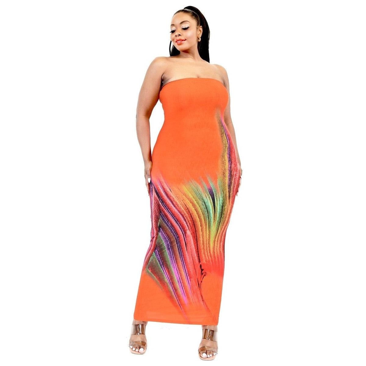 Plus Sleeveless Color Gradient Tube Top Maxi Dress