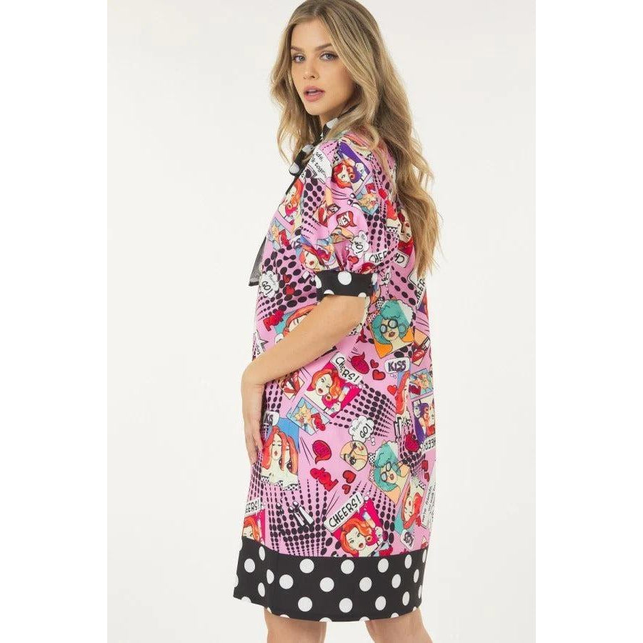 Print Midi Dress With Polka Dot Finish