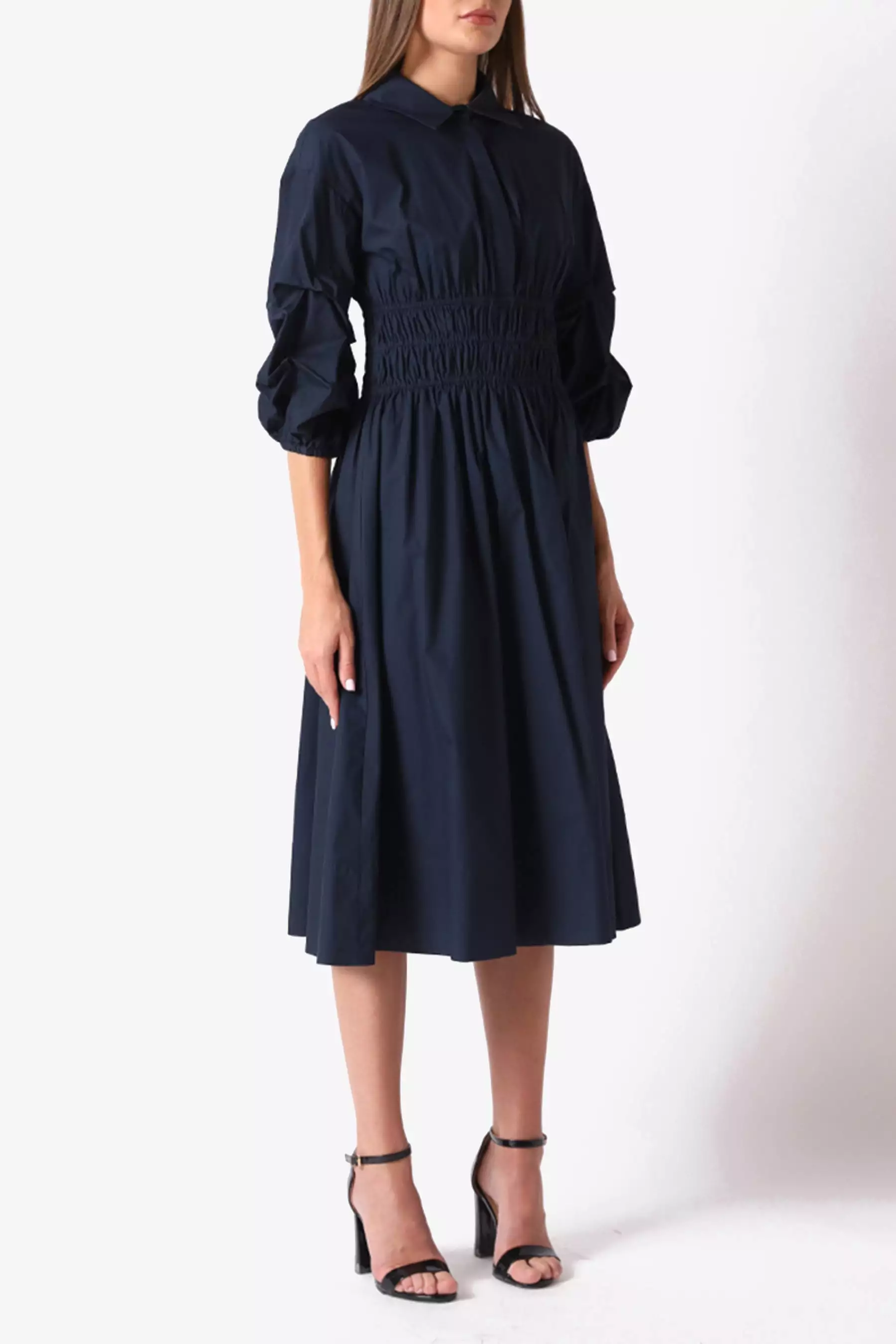 Puff Sleeve Ruched A Line Dress