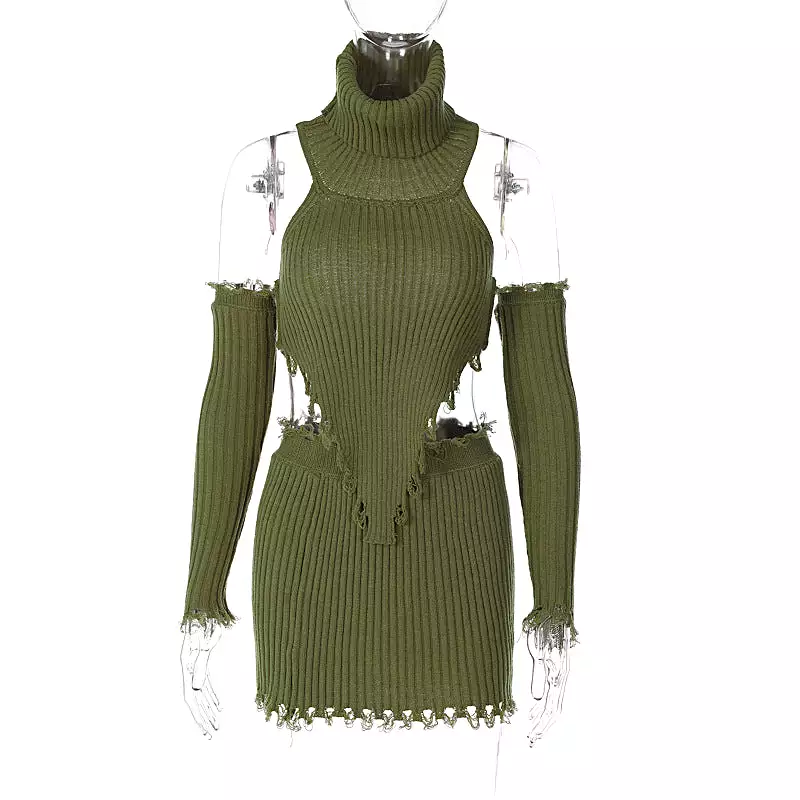 Raw Knit Two Piece in Green