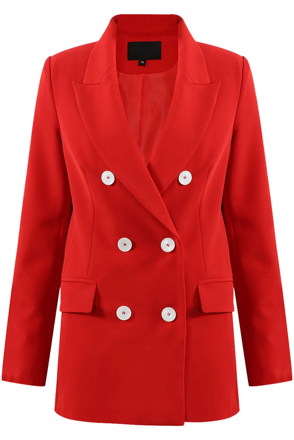 Red Tailored Six Button Double Breasted Coat